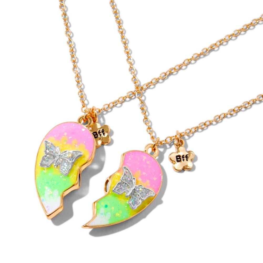 2-Pack Best Friends Split Heart Butterfly Pendant Necklaces - NWT